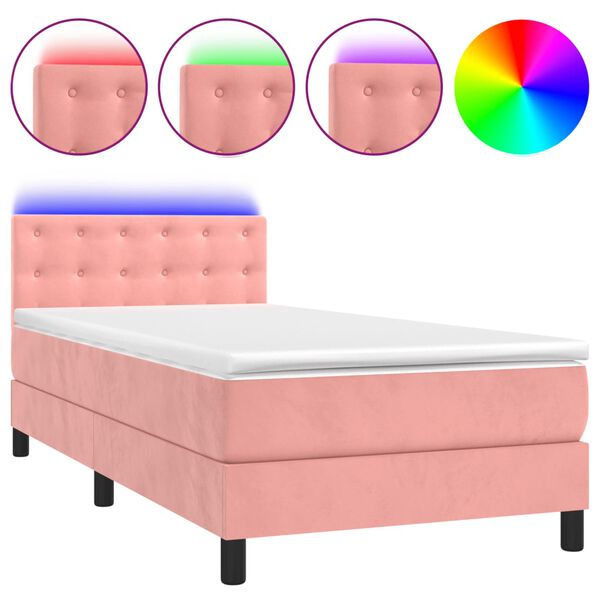 vidaXL Sommier &agrave; lattes de lit avec matelas et LED Rose 90x200 cm