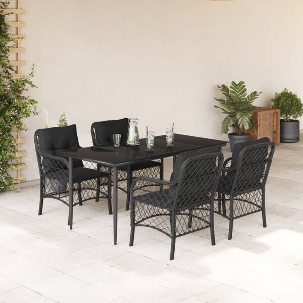 vidaXL Ensemble &agrave; manger de jardin coussins 5pcs Noir R&eacute;sine tress&eacute;e