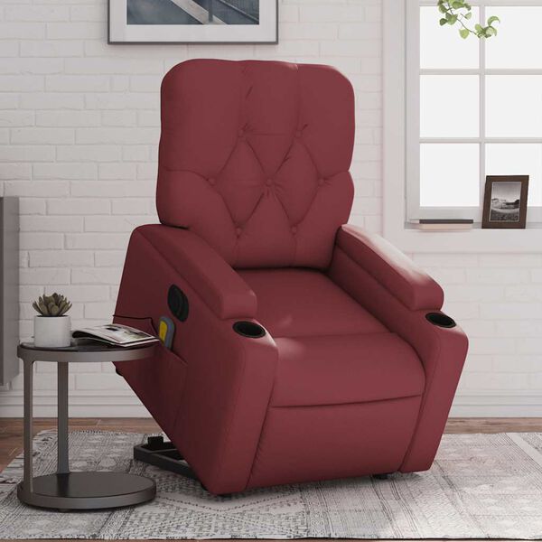 vidaXL Fauteuil inclinable de massage électrique rouge bordeaux