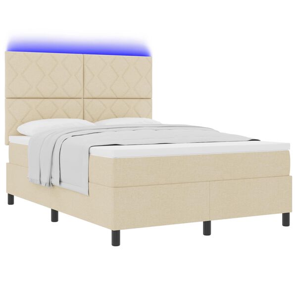vidaXL Lit &agrave; ressorts avec matelas avec LED Cr&egrave;me 160 x 200 cm tissu