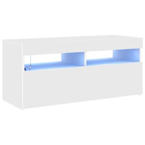 vidaXL Meuble TV avec lumi&egrave;res LED blanc 90x35x40 cm