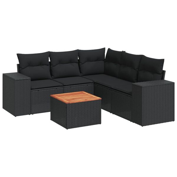 vidaXL Salon de jardin 6 pcs avec coussins noir r&eacute;sine tress&eacute;e