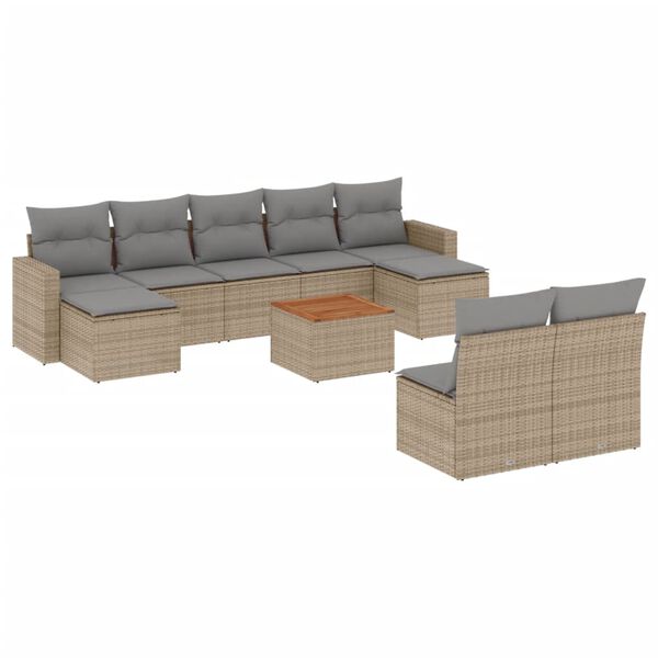 vidaXL Salon de jardin et coussins 10 pcs m&eacute;lange beige r&eacute;sine tress&eacute;e