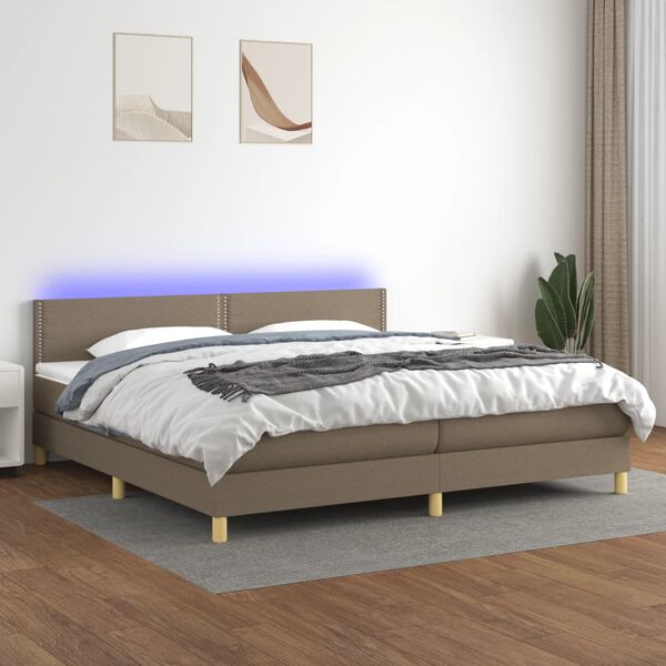 vidaXL Sommier &agrave; lattes de lit et matelas et LED Taupe 200x200cm Tissu