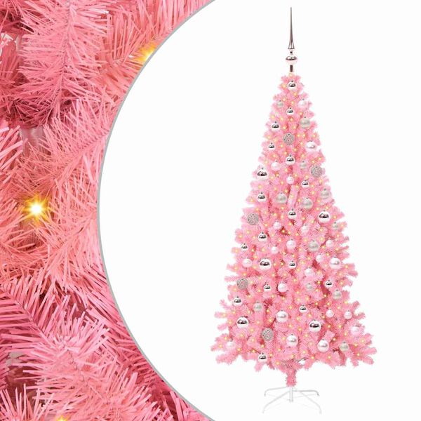vidaXL Sapin de No&euml;l avec 300 LED avec support Rose 180 cm PVC