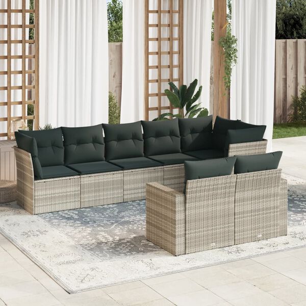 vidaXL Salon de jardin 8 pcs avec coussins gris clair r&eacute;sine tress&eacute;e