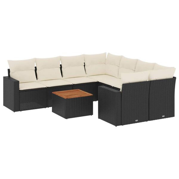 vidaXL Salon de jardin 9 pcs avec coussins noir r&eacute;sine tress&eacute;e