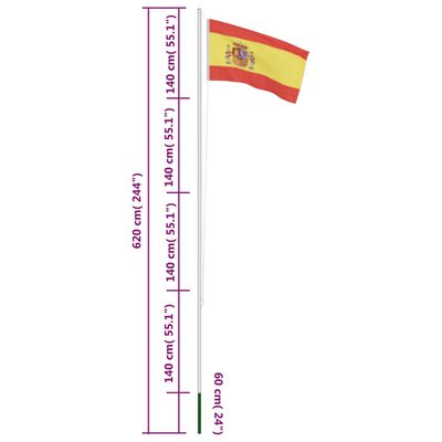 vidaXL Drapeau Espagne et mât en aluminium 6,2 m