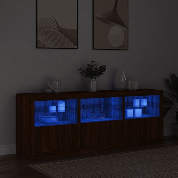 vidaXL Buffet avec lumi&egrave;res LED ch&ecirc;ne marron 181,5x37x67 cm