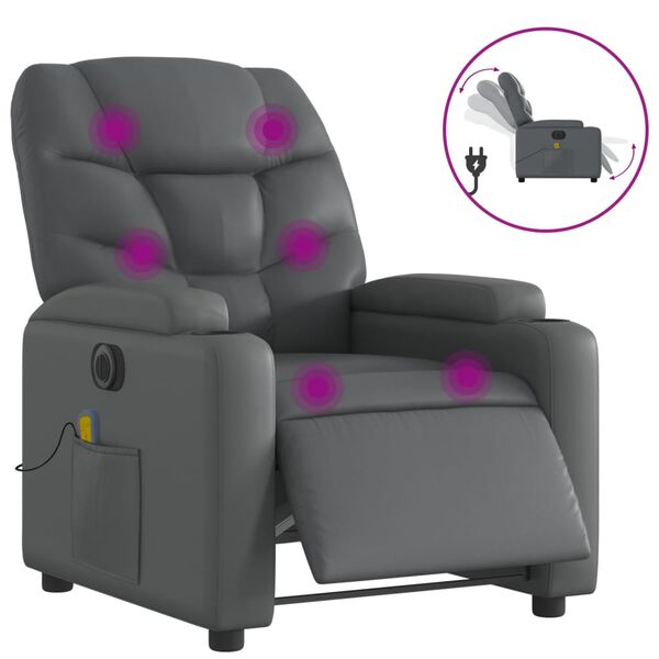 vidaXL Fauteuil de massage inclinable &eacute;lectrique gris similicuir
