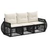 vidaXL Ensemble de canap&eacute; de jardin 3 pc Noir et blanc cr&egrave;me polyrotin