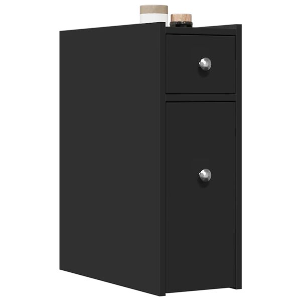 vidaXL Armoire de salle de bain étroite avec roulettes noir