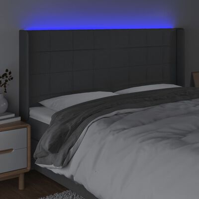 vidaXL Tête de lit à LED Gris foncé 163x16x118/128 cm Tissu