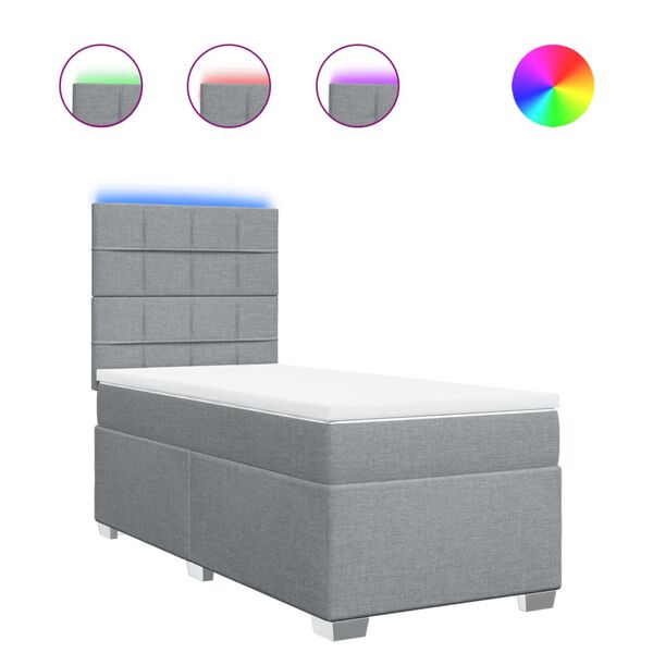 vidaXL Sommier &agrave; lattes de lit avec matelas Gris clair 90x200 cm Tissu