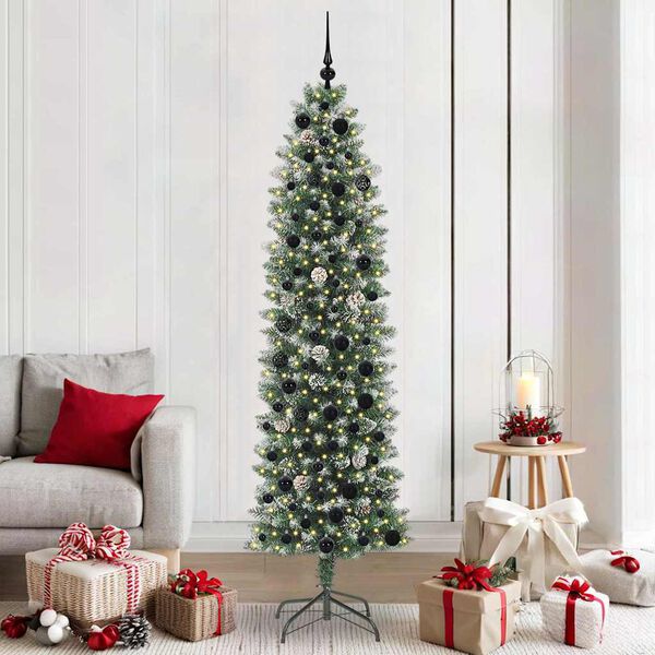 vidaXL Arbre de No&euml;l artificiel slim avec 300 LED Vert et blanc 210 cm