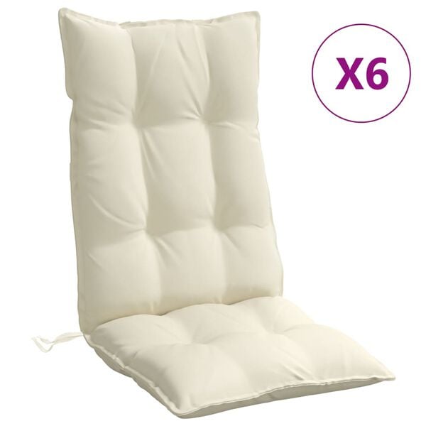 vidaXL Coussins de chaise à dossier haut lot de 6 crème tissu oxford