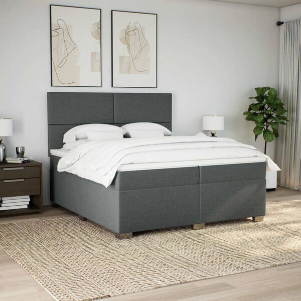 vidaXL Sommier &agrave; lattes de lit avec matelas Gris fonc&eacute; 200x200cm Tissu