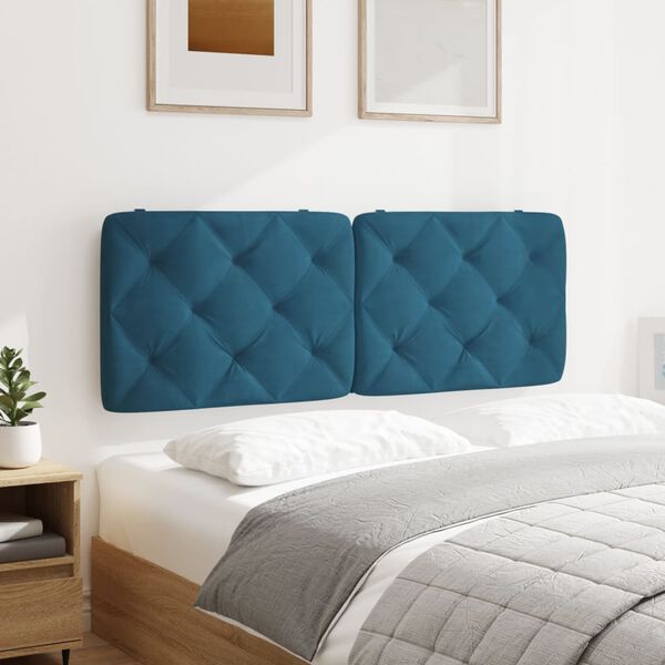 vidaXL Coussin de t&ecirc;te de lit bleu 120 cm velours