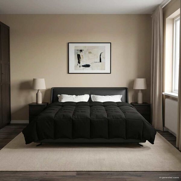 vidaXL Duvet d'hiver Matelass&eacute; Noir 200 x 240 cm Microfibre