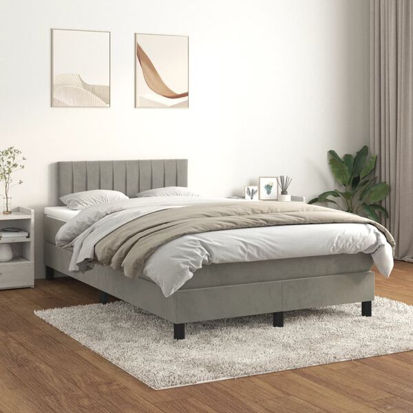 vidaXL Sommier &agrave; lattes de lit et matelas gris clair 120x190cm velours
