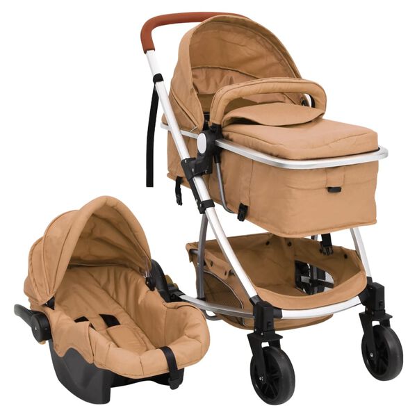 vidaXL Poussette pour b&eacute;b&eacute; 3-en-1 Taupe Aluminium