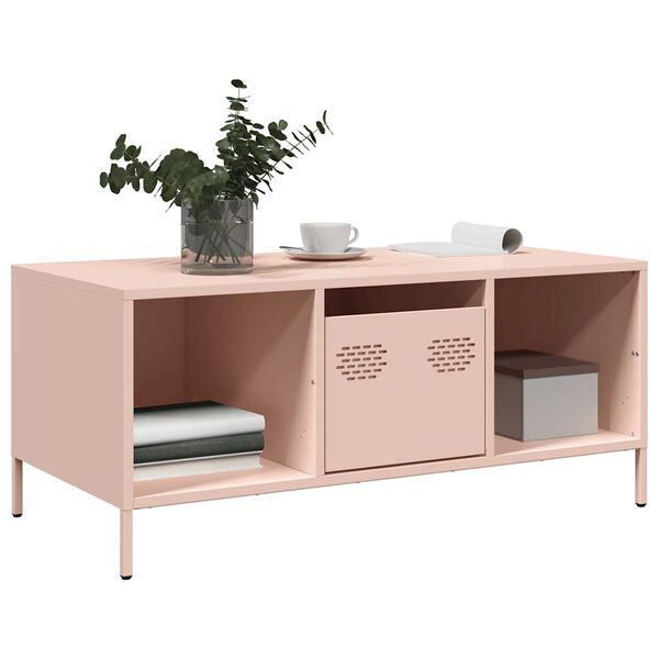 vidaXL Table basse rose 101,5x50x43,5 cm acier laminé à froid