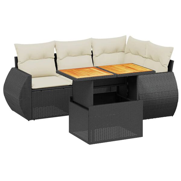 vidaXL Salon de jardin 5 pcs avec coussins noir r&eacute;sine tress&eacute;e