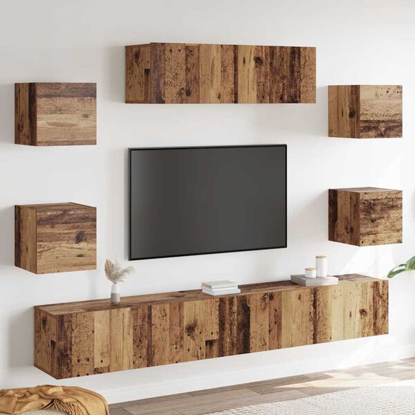 vidaXL Ensemble de meuble TV mural 7 pcs vieux bois bois d'ing&eacute;nierie