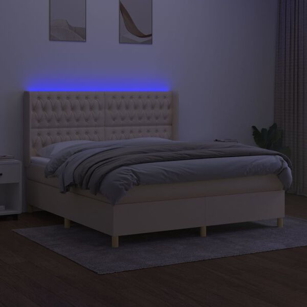 vidaXL Sommier &agrave; lattes de lit matelas et LED Cr&egrave;me 160x200 cm Tissu