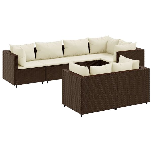 vidaXL Salon de jardin avec coussins 7 pcs marron r&eacute;sine tress&eacute;e
