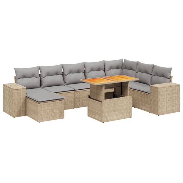 vidaXL Salon de jardin avec coussins 9 pcs beige résine tressée