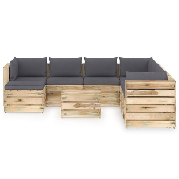vidaXL Salon de jardin 9 pcs avec coussins Bois impr&eacute;gn&eacute; de vert