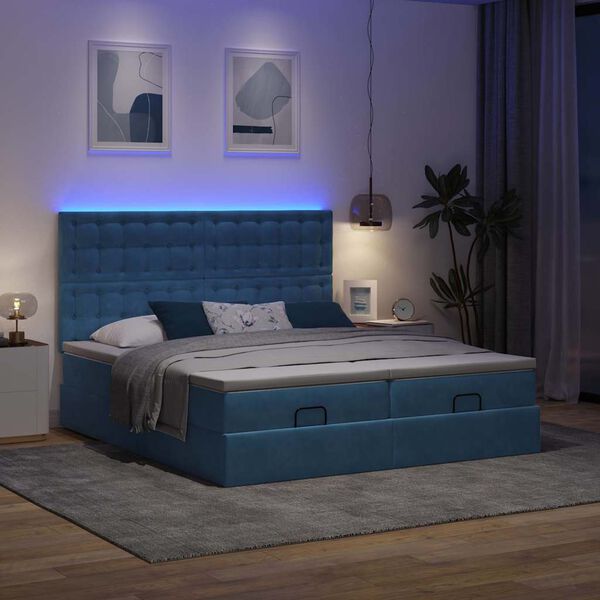 VidaXL Cadre de lit ottoman avec matelas bleu foncé 160x200 cm velours