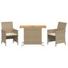 vidaXL Ensemble de bistro 3 pcs avec coussins beige r&eacute;sine tress&eacute;e