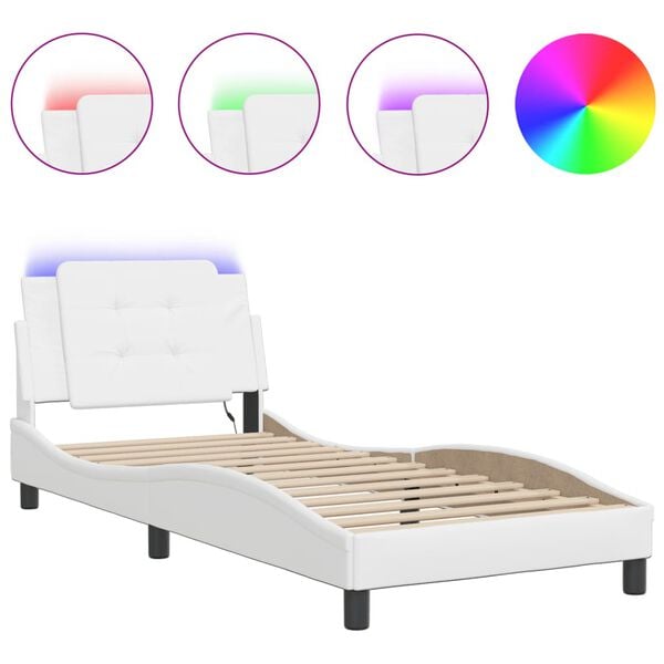 vidaXL Cadre de lit avec LED sans matelas Zadar blanc 100x203 cm