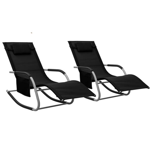 vidaXL Chaises longues lot de 2 Textilène Noir et gris