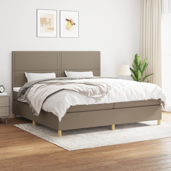 vidaXL Sommier &agrave; lattes de lit avec matelas Taupe 200x200 cm Tissu