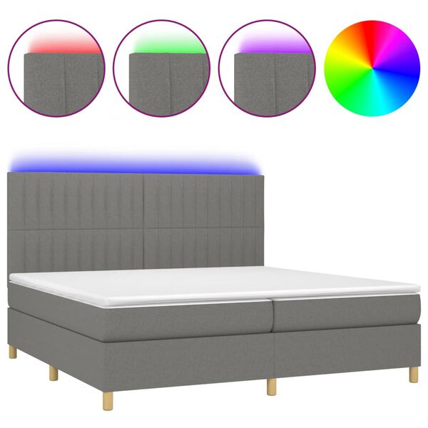 vidaXL Sommier &agrave; lattes de lit et matelas et LED Gris fonc&eacute; 200x200 cm