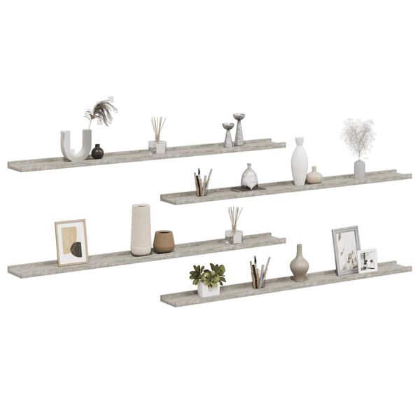 vidaXL &Eacute;tag&egrave;res murales 4 pcs Gris b&eacute;ton 115x9x3 cm