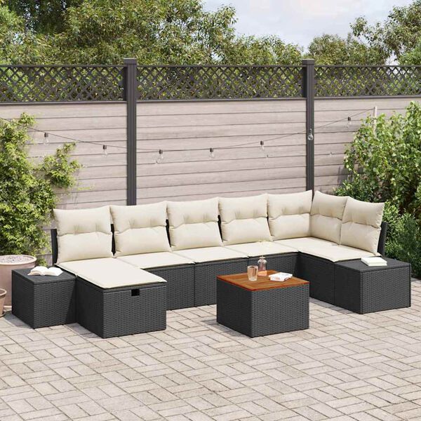 vidaXL Ensemble de canapé de jardin avec coussin 8 pcs Noir Poly rotin