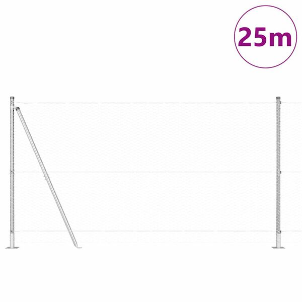 vidaXL Poteau de cl&ocirc;ture. Argent&eacute; 25 x 1,2 m (maille de 25 mm) Acier