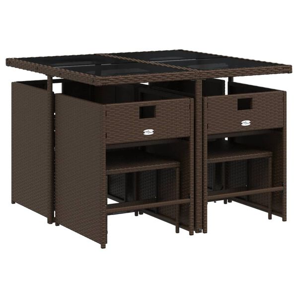 vidaXL Ensemble &agrave; manger de jardin et coussins 9 pcs marron poly rotin