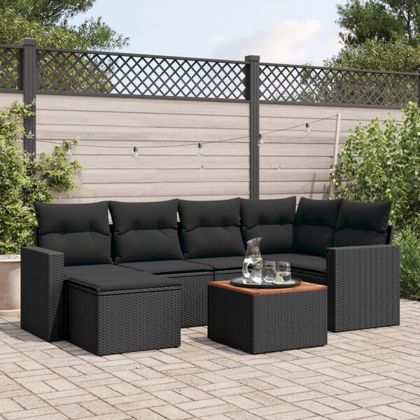 vidaXL Salon de jardin 7 pcs avec coussins noir r&eacute;sine tress&eacute;e