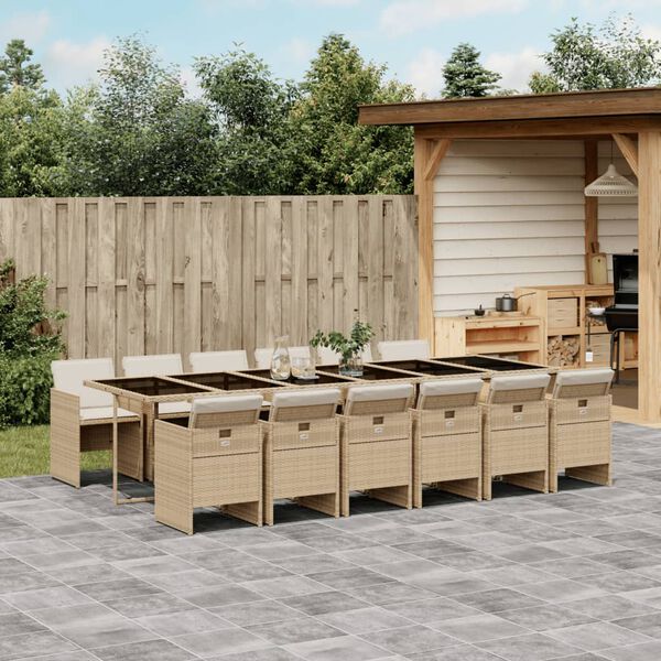 vidaXL Ensemble à manger de jardin et coussins 13 pcs beige