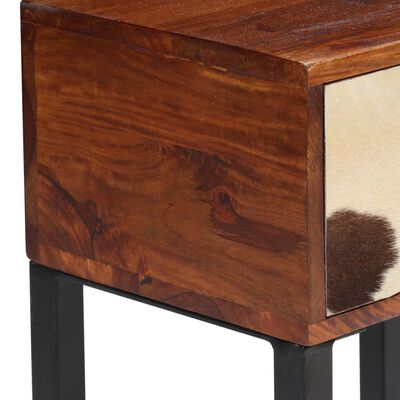 vidaXL Table de chevet Bois de Sesham et cuir véritable 40x30x50 cm