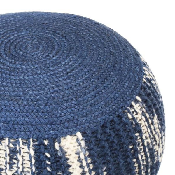vidaXL Pouf tricot&eacute; &agrave; la main Bleu et blanc 50 x 35 cm Laine