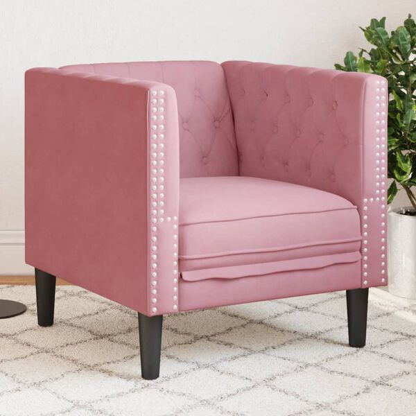 vidaXL Fauteuil Chesterfield rose velours