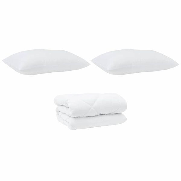vidaXL Couette avec Oreillers 3 pcs Blanc Microfibre et Plumes D'oie