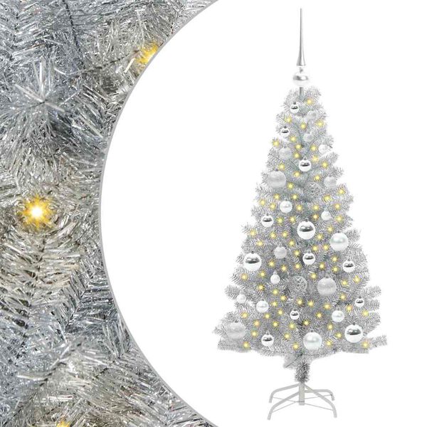 vidaXL Sapin de No&euml;l avec 150 LED avec support Argent 120 cm PET
