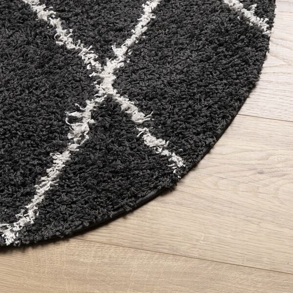 vidaXL Tapis shaggy &agrave; poils longs moderne noir et cr&egrave;me &Oslash; 120 cm